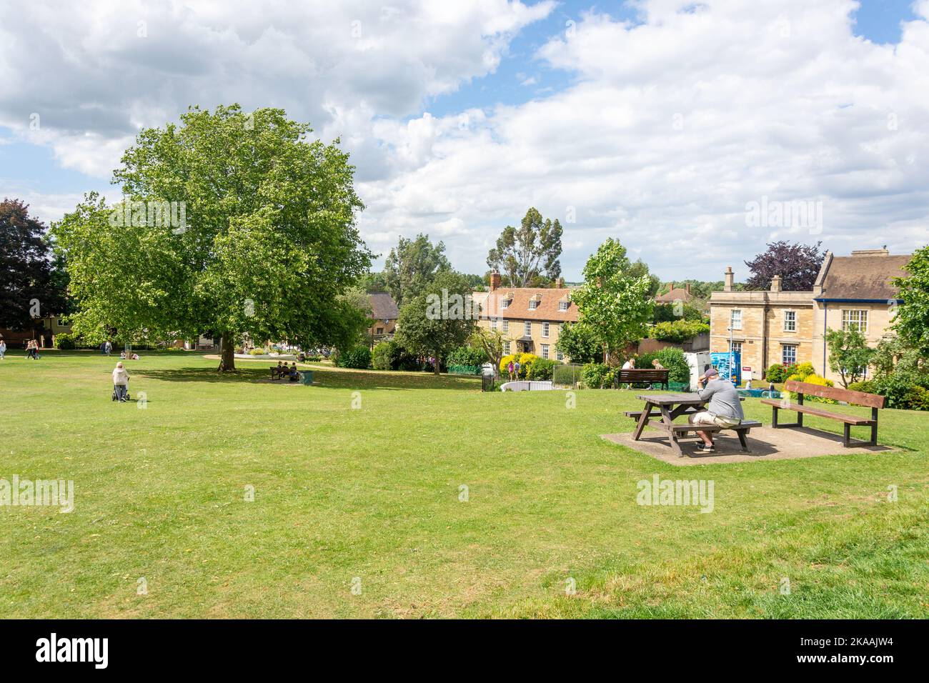 View of town from Peace Memorial Park, Thrapston, Northamptonshire, England, United Kingdom Stock Photo
