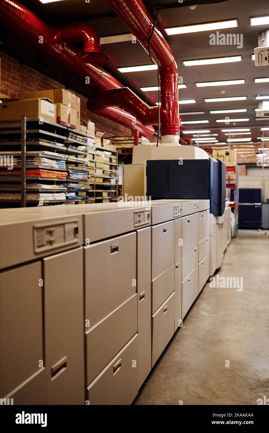 Background image of printing factory workshop, copy space Stock Photo