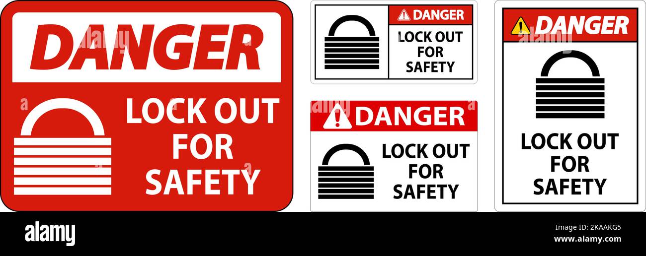 Danger Lock Out Label Sign On White Background Stock Vector