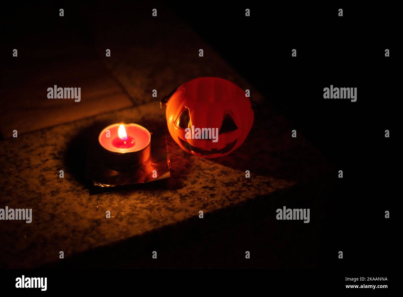 Halloween pumpkin horror mood and scary ambience Stock Photo