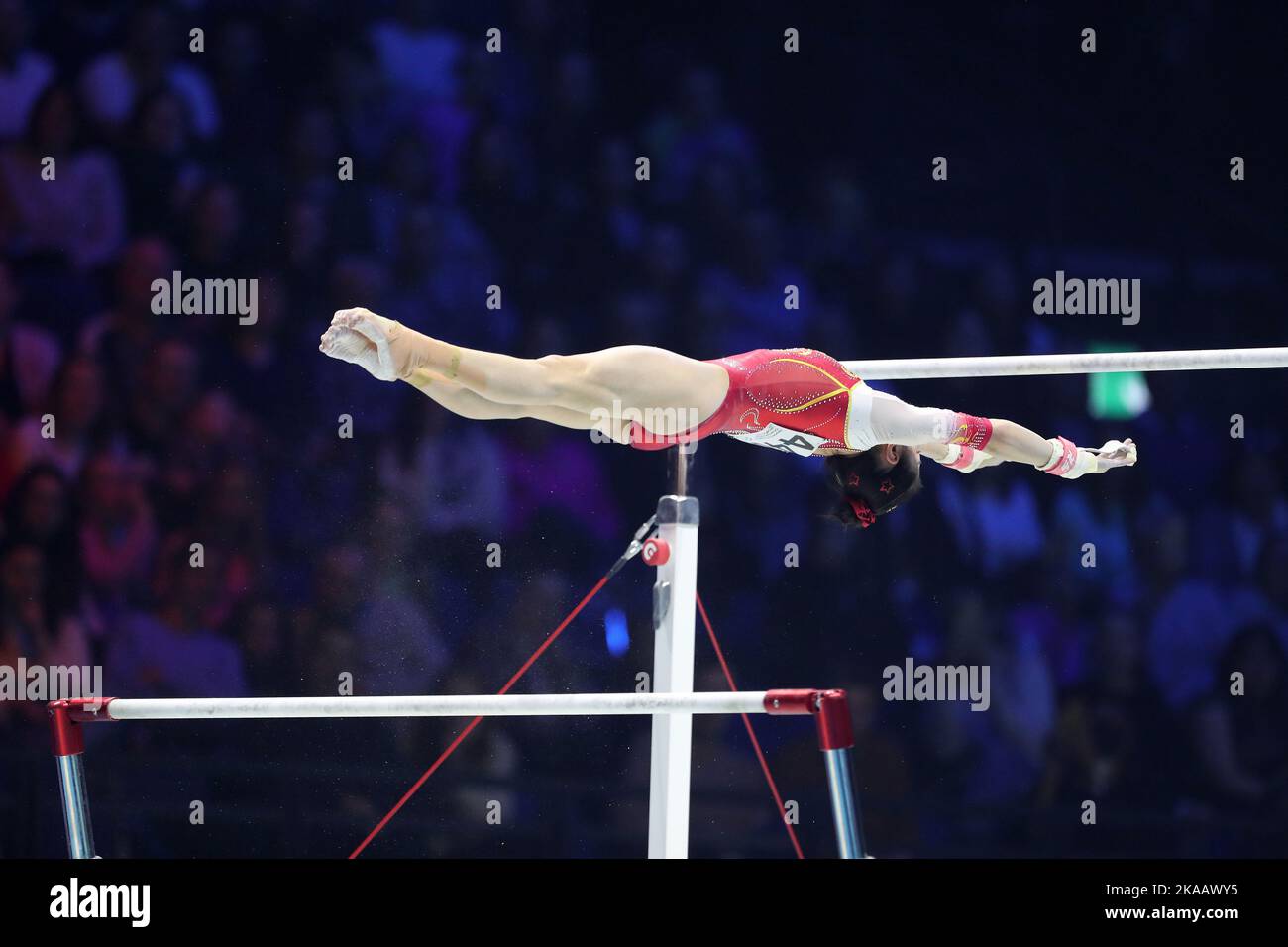 Xiaoyuan Wei of the Peoples Republic of China competing on the Uneven ...