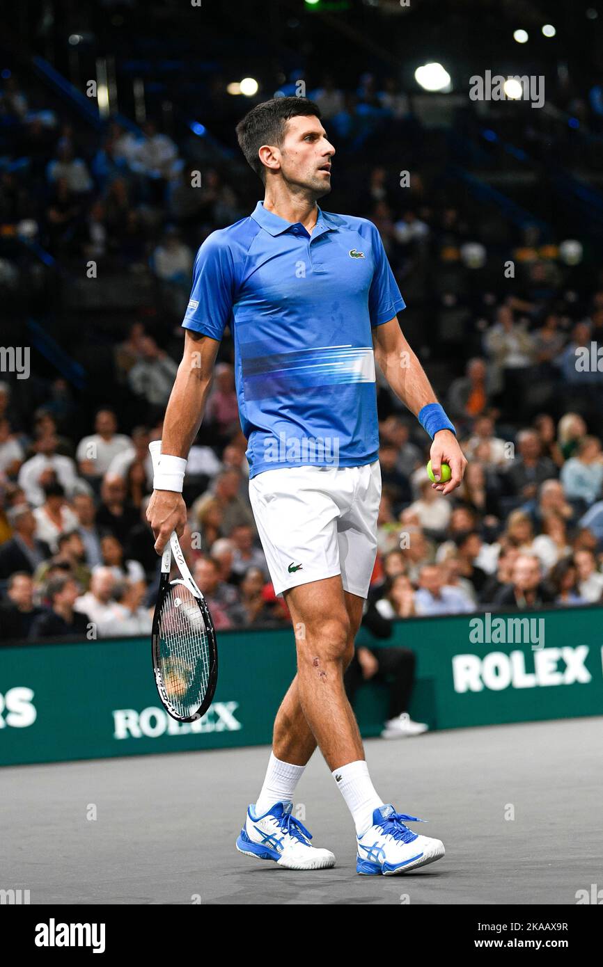 Paris, France. November, 1, 2022, Novak Djokovic of Serbia during the Rolex  Paris Masters, ATP Masters