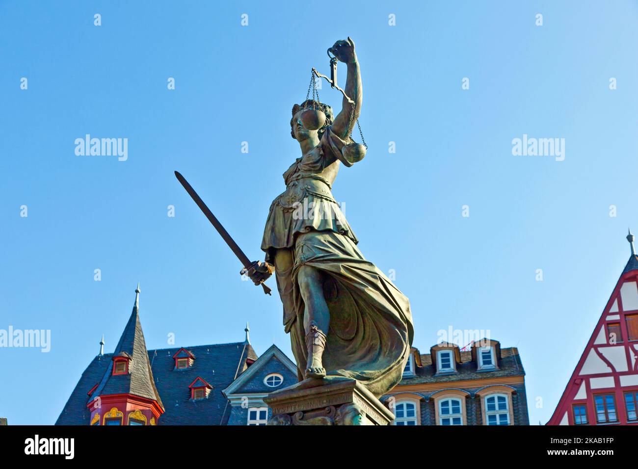 Max Romer Justice Statue of Lady Justice in front of the Romer in Frankfurt - Germany ...