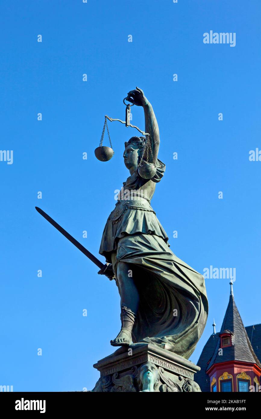 Max Romer Justice Statue of Lady Justice in front of the Romer in Frankfurt - Germany ...
