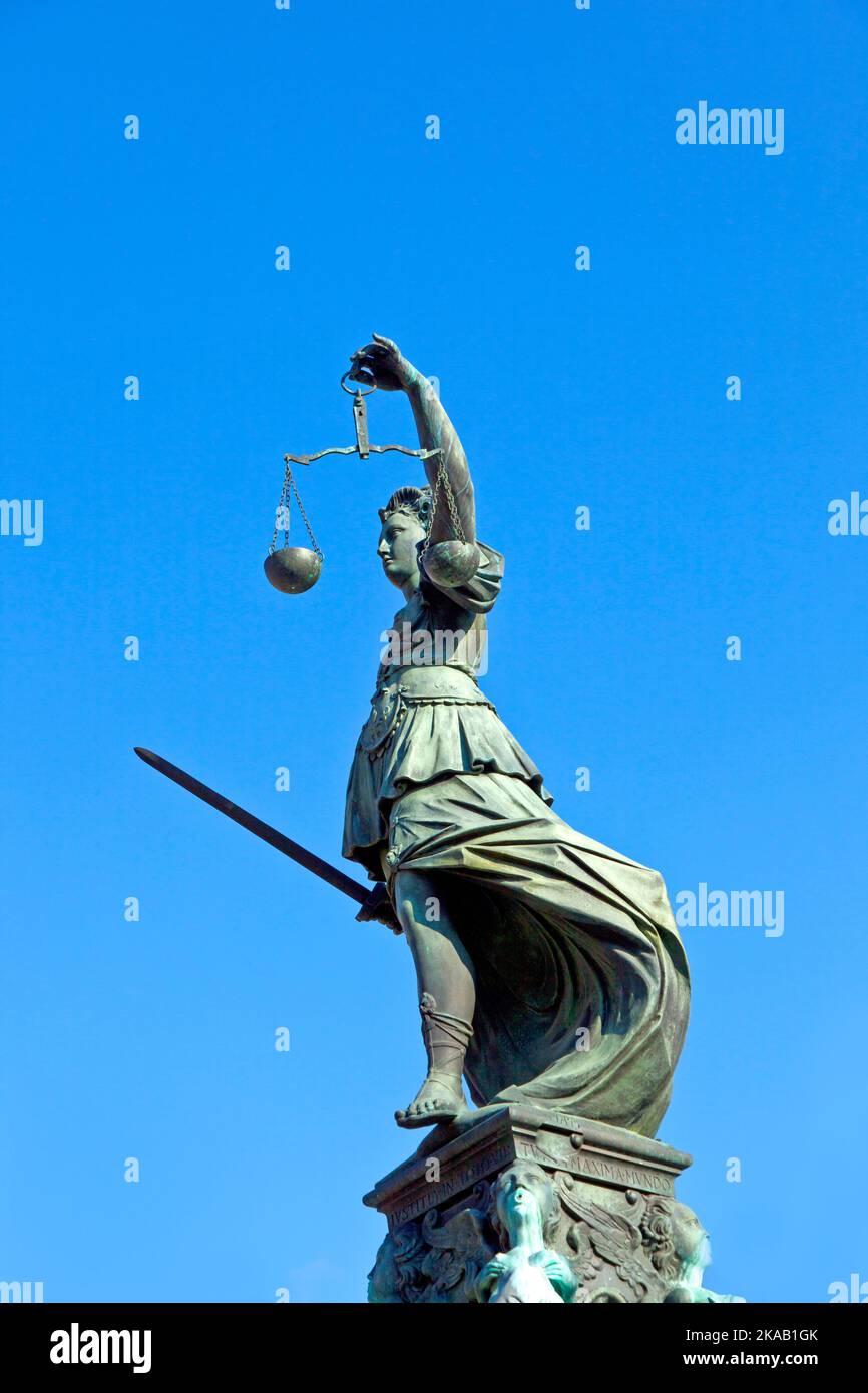Max Romer Justice Statue of Lady Justice in front of the Romer in Frankfurt - Germany ...