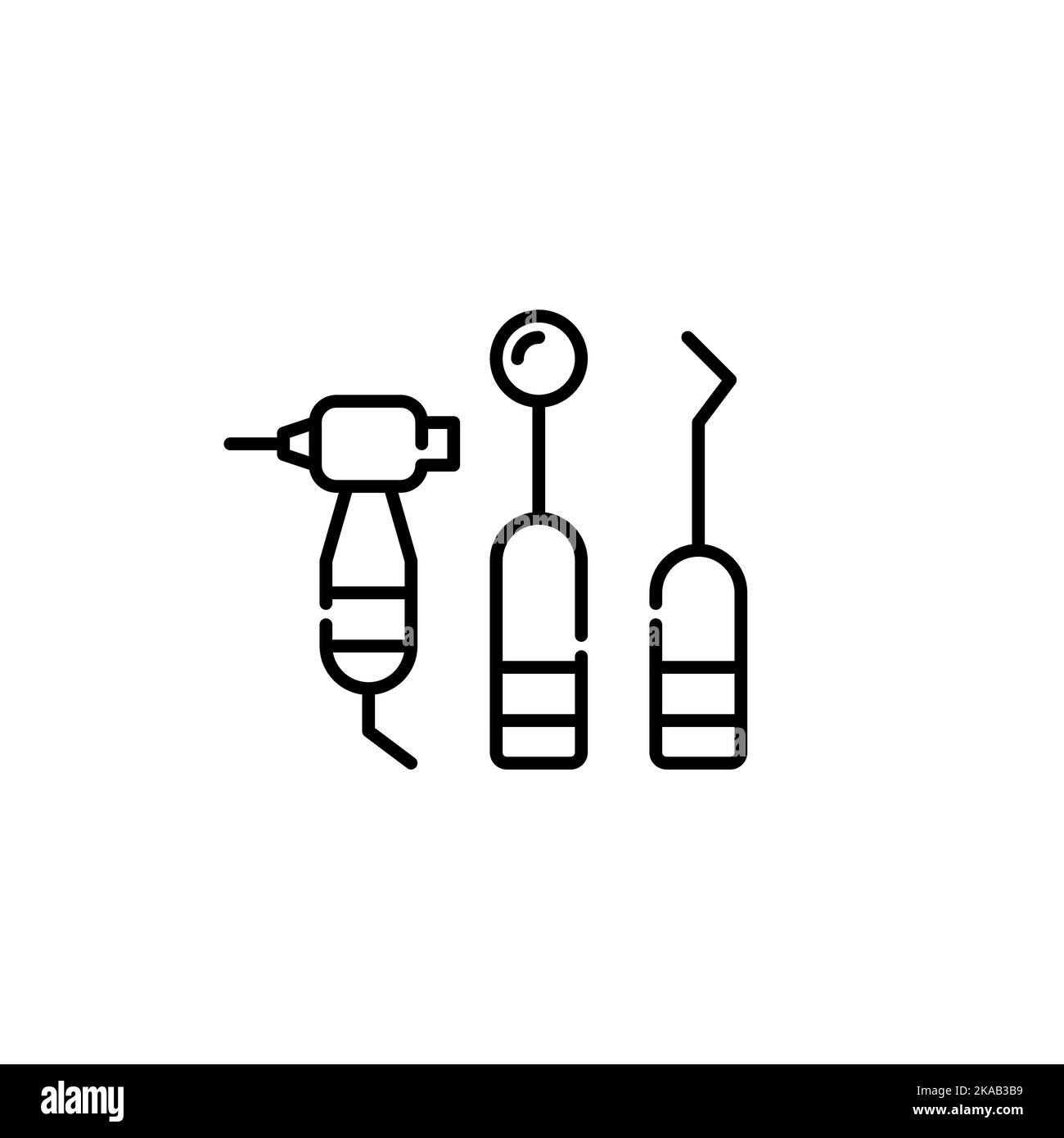 Dentist tools. Mirror, probe and drill. Pixel perfect, editable stroke line icon Stock Vector