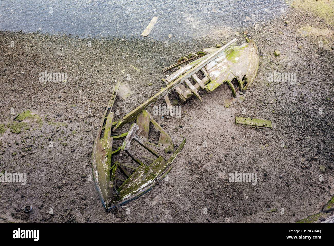old wooden ship wreck at the ground of the lagoon Stock Photo - Alamy
