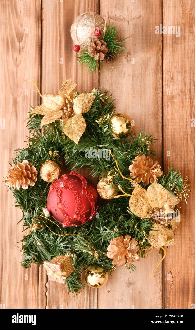 Colorful Christmas balls and decorative decorations for the Christmas tree Stock Photo