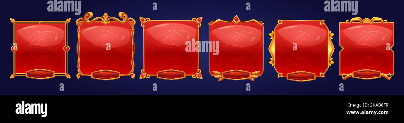 Golden vintage game frames, ui medieval square red buttons withnborders ...