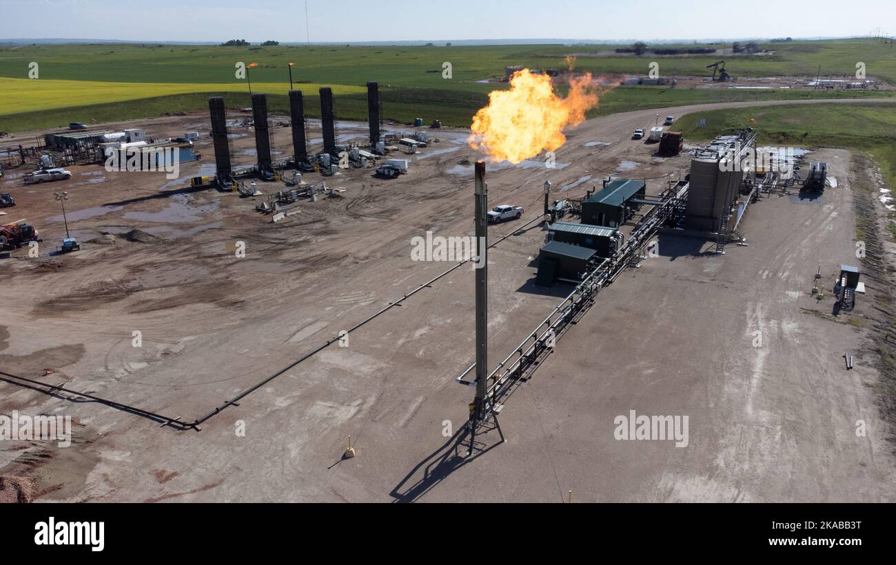 Hydraulic fracturing, Fracking site, Myrtle, North Dakota Stock Photo