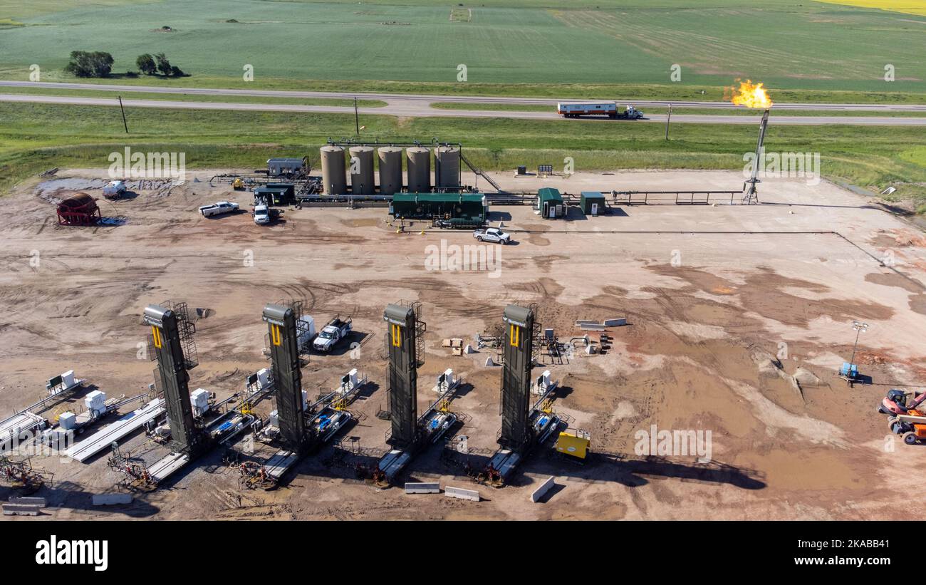 Hydraulic fracturing, Fracking site, Myrtle, North Dakota Stock Photo