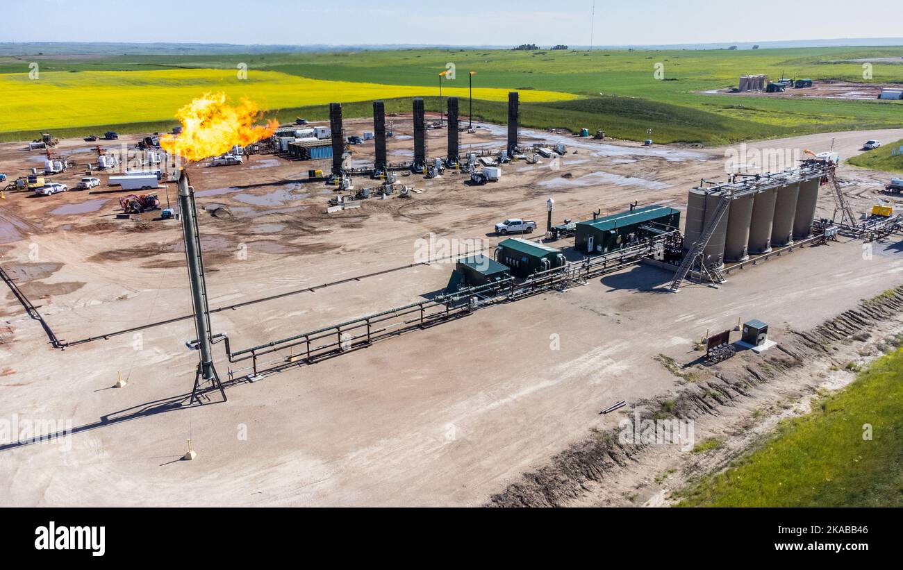 Hydraulic fracturing, Fracking site, Myrtle, North Dakota Stock Photo