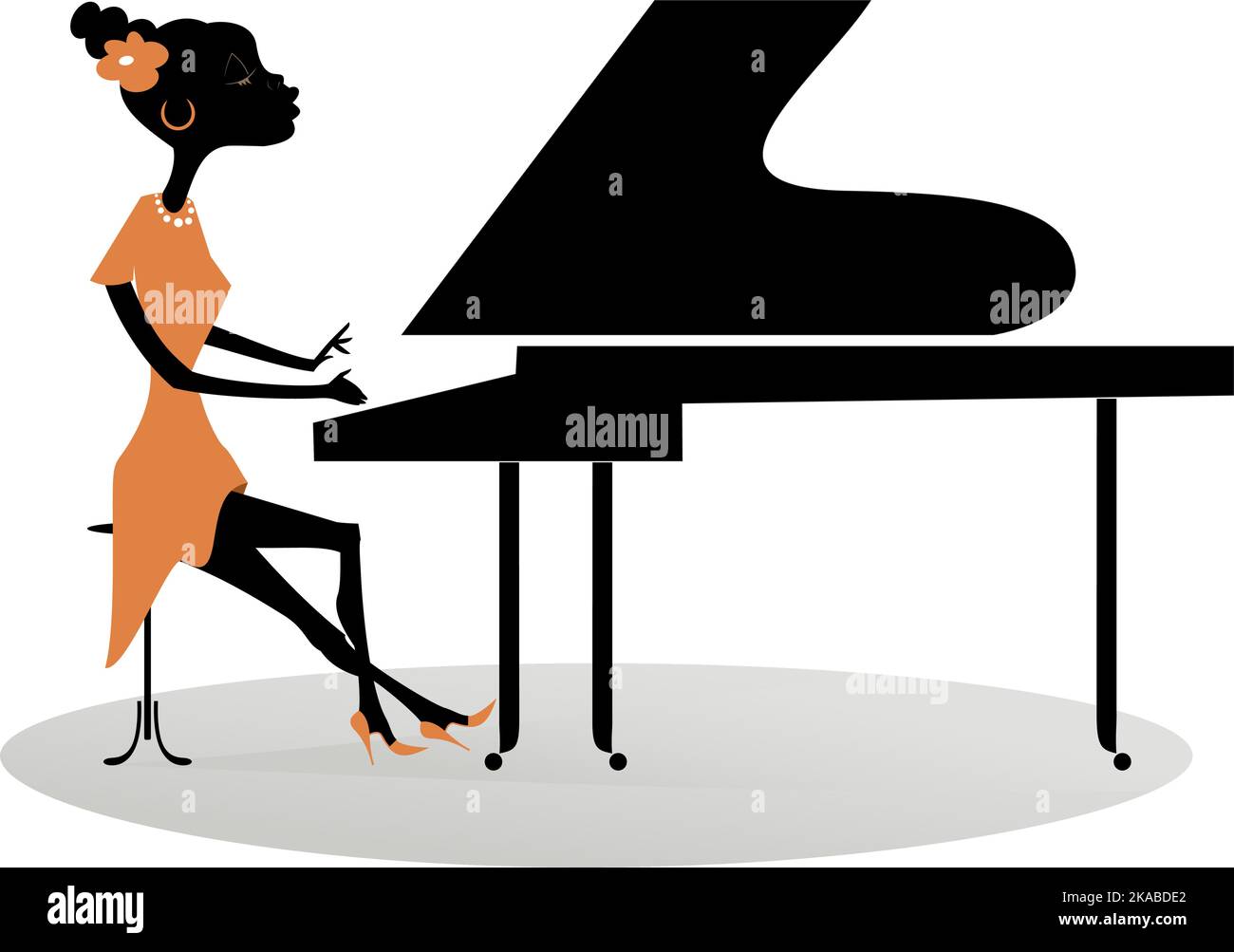 African woman pianist illustration. Cartoon African woman pianist is playing music isolated on white Stock Vector