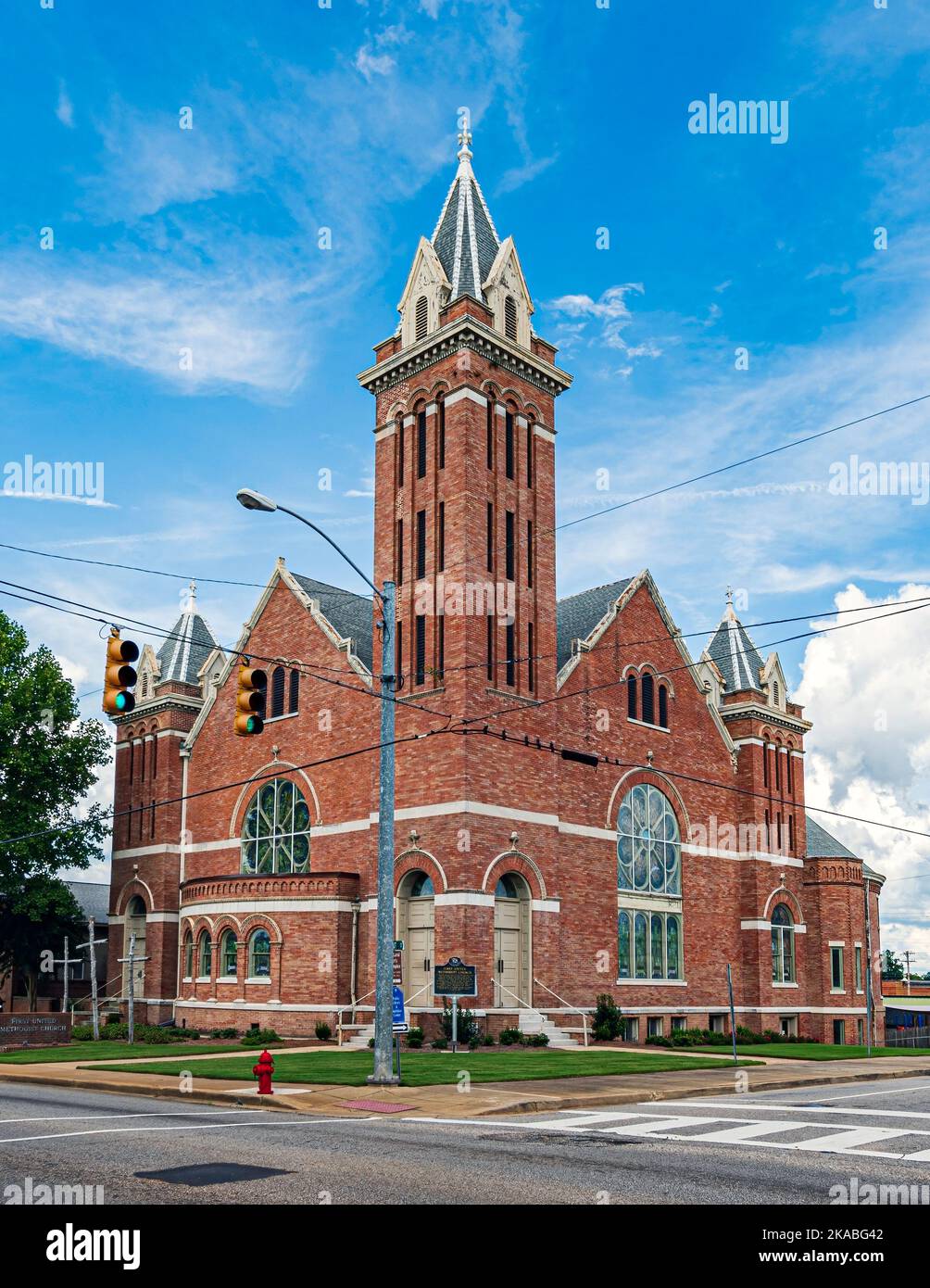 Troy, Alabama, USA - Sept. 3, 2022: Historic First United Methodist Church was organized in 1843. The current building was completed in 1904 in neo-Ro Stock Photo