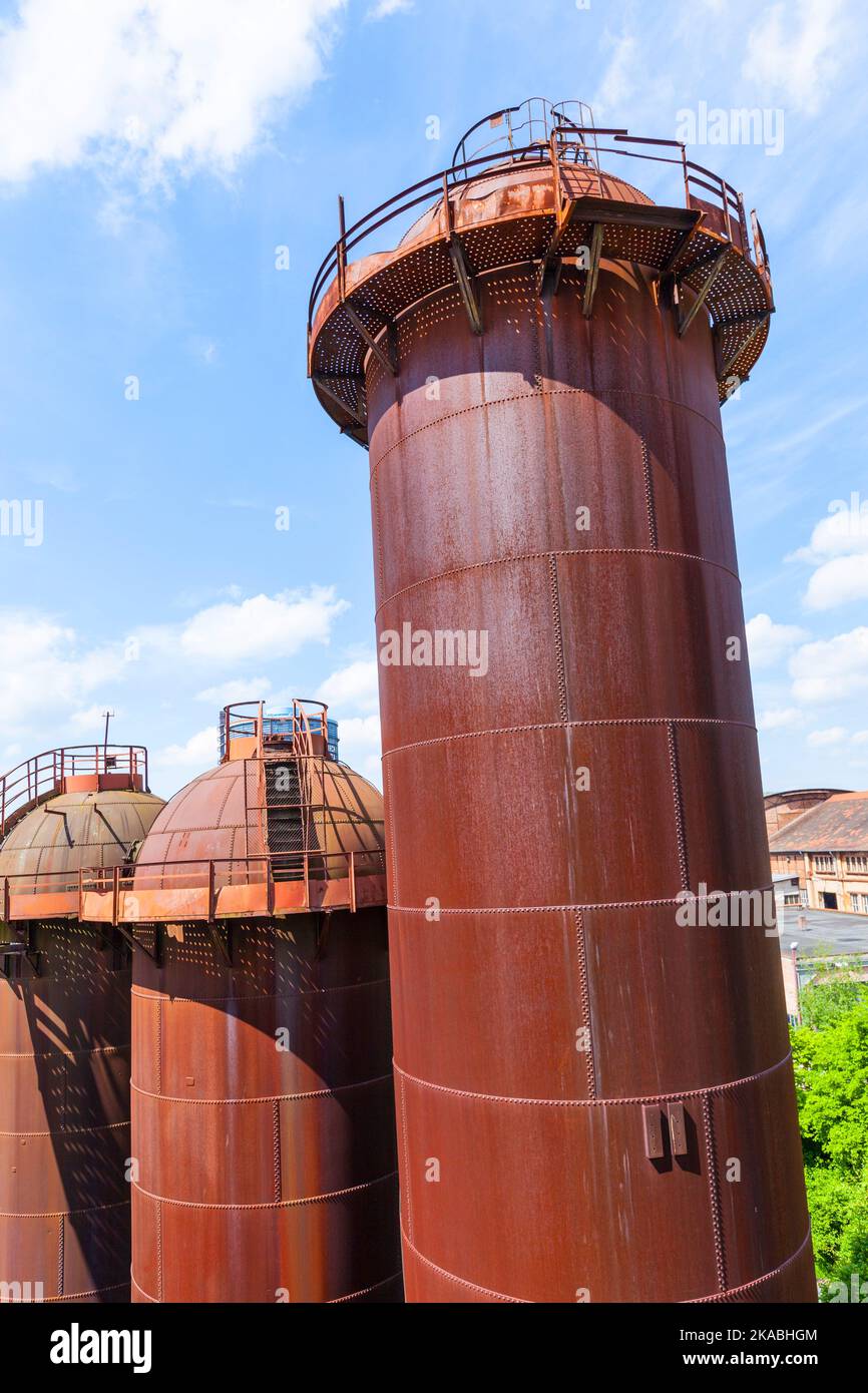 towers of old iron works monuments from the late 20th century Stock