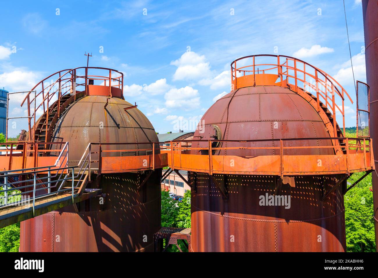 towers of old iron works monuments from the late 20th century Stock