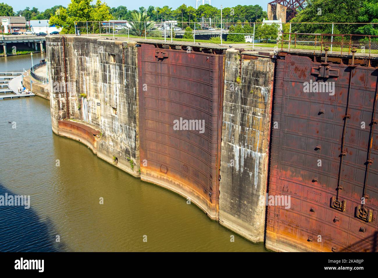 rusty historic Plaquemine gates at river lock Stock Photo