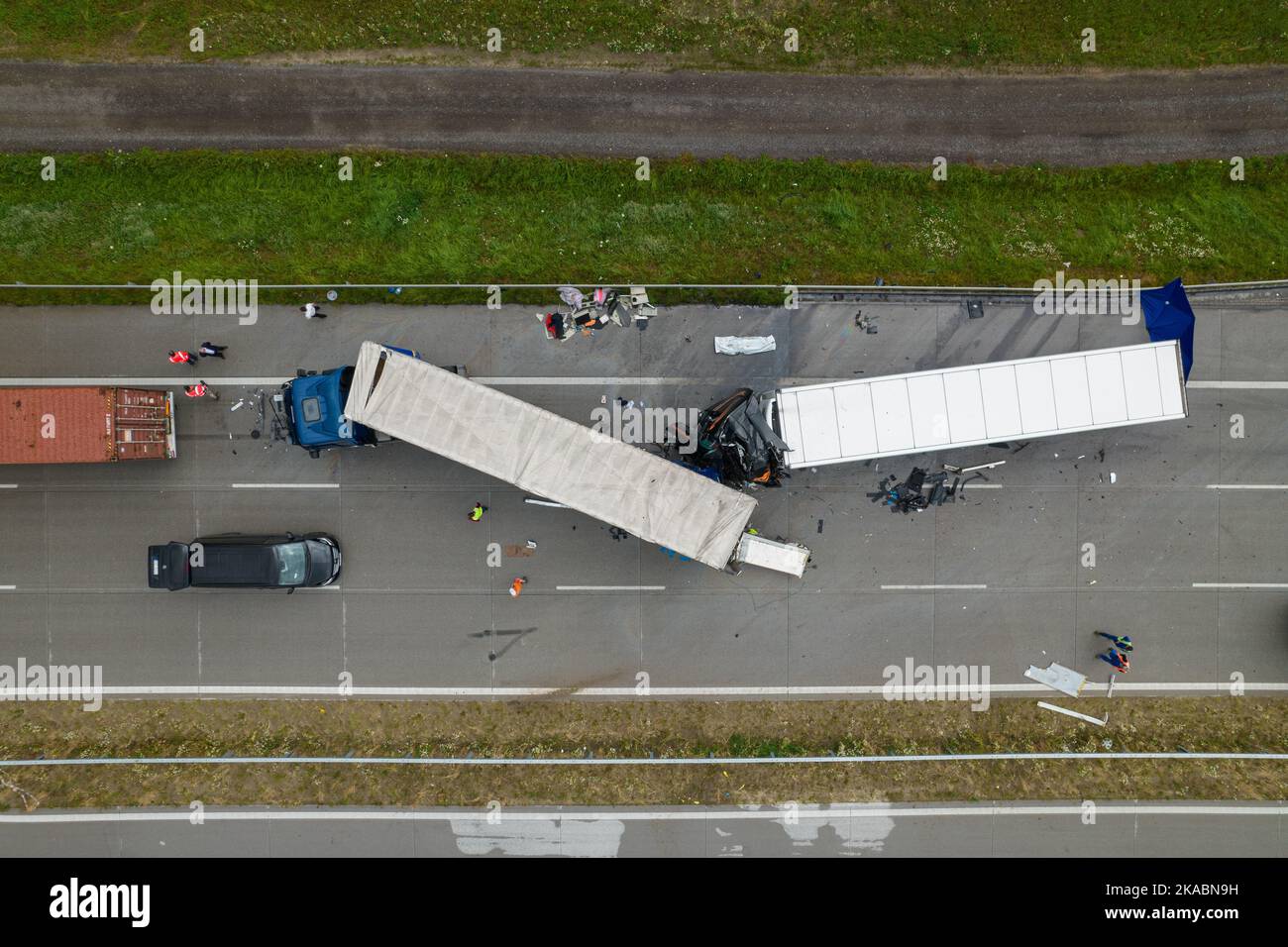 life corridor on the highway after a serious accident. Long blockage ...