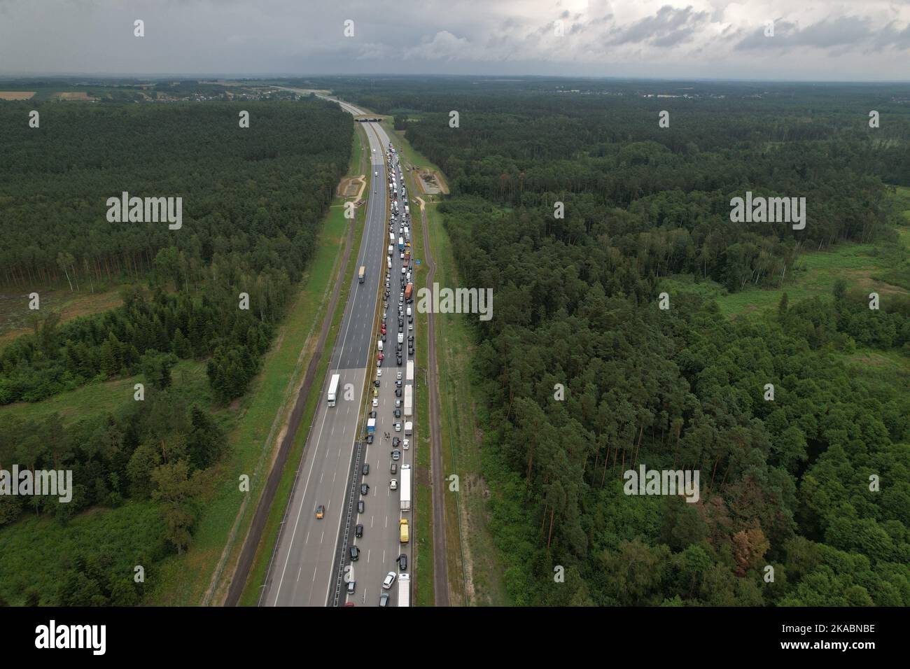 life corridor on the highway after a serious accident. Long blockage ...