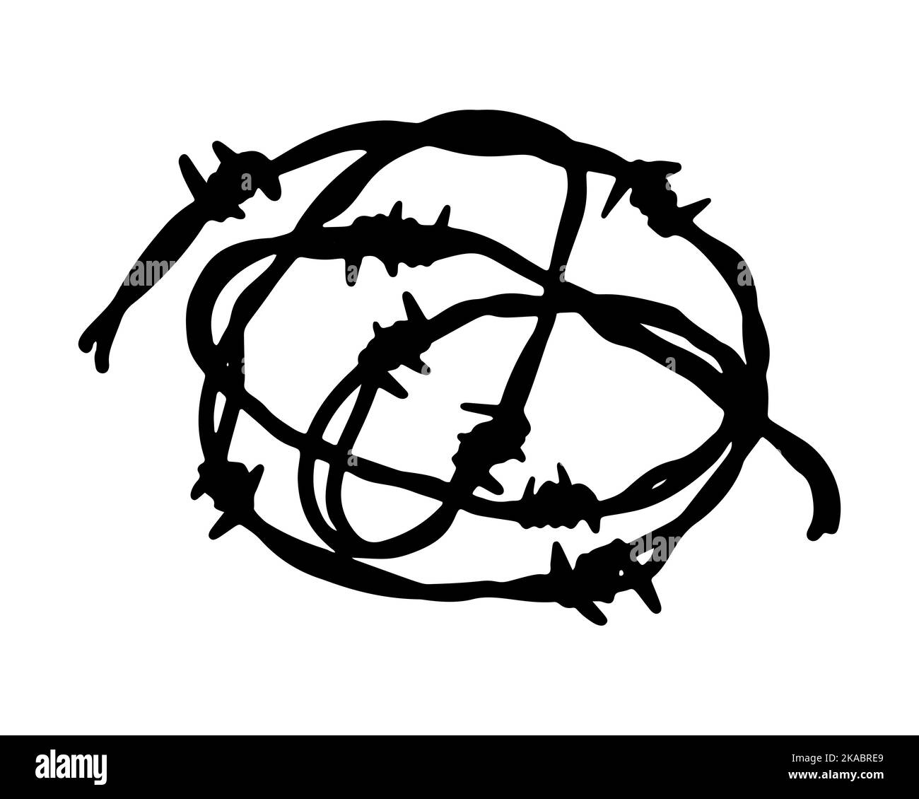Coil of barbed wire. Hand drawn vector illustration in sketch style ...