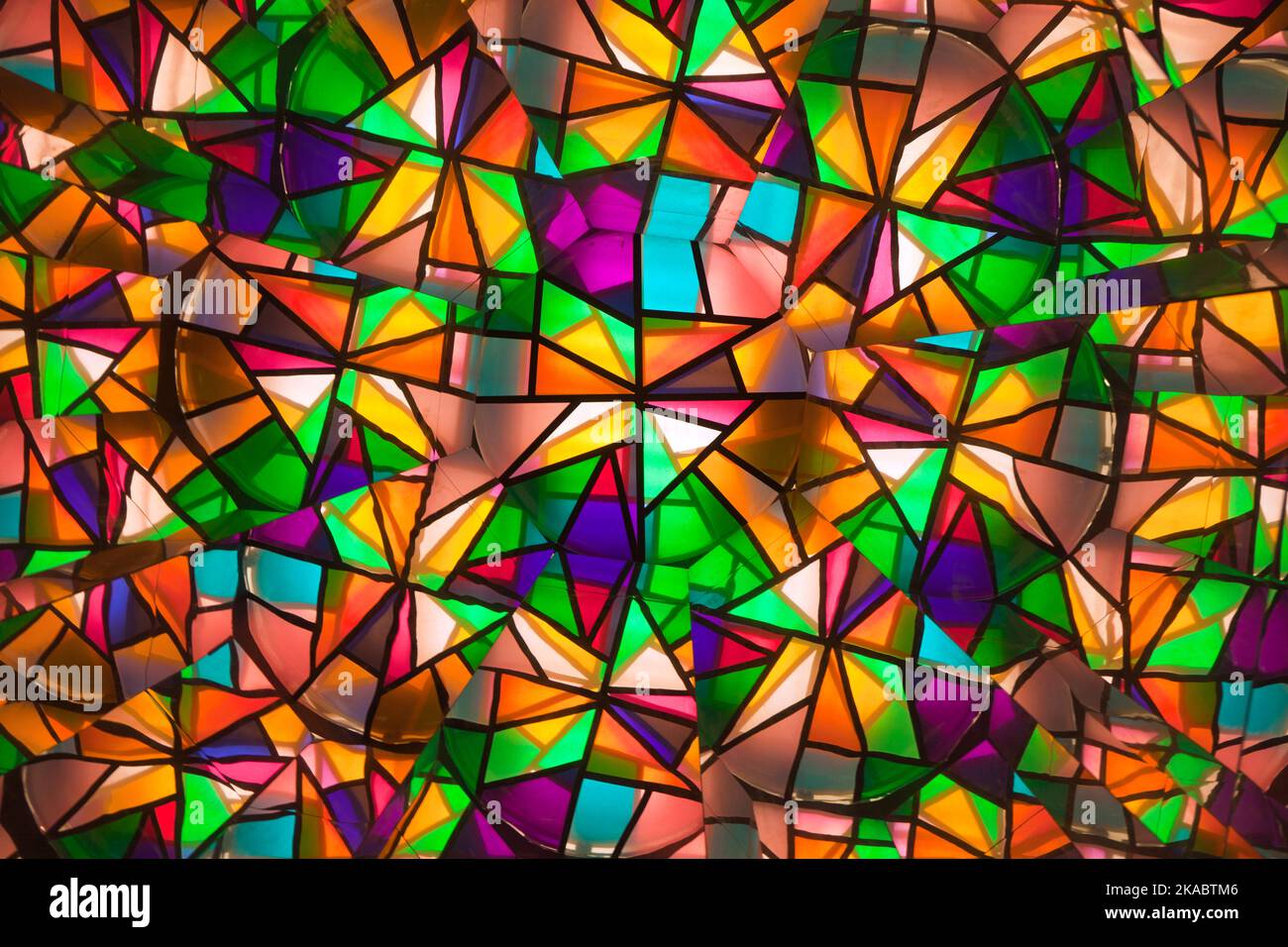beautiful colored glass windows with asymetric pieces of different colors Stock Photo Alamy