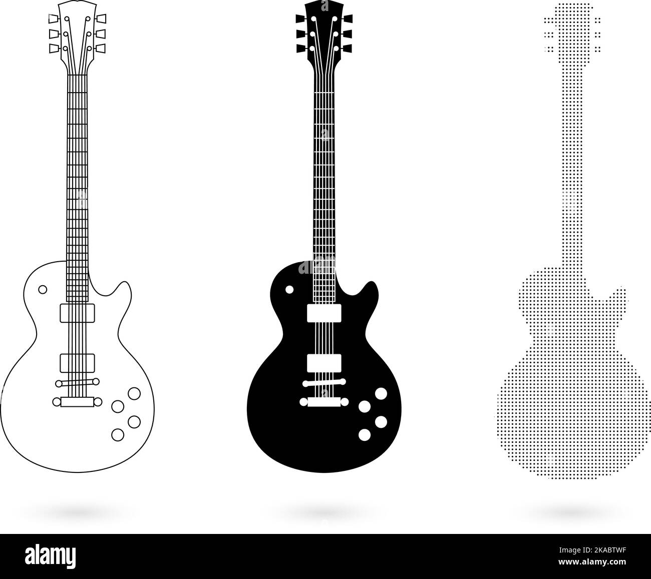 Electric guitar shown in three different illustrations Stock Vector