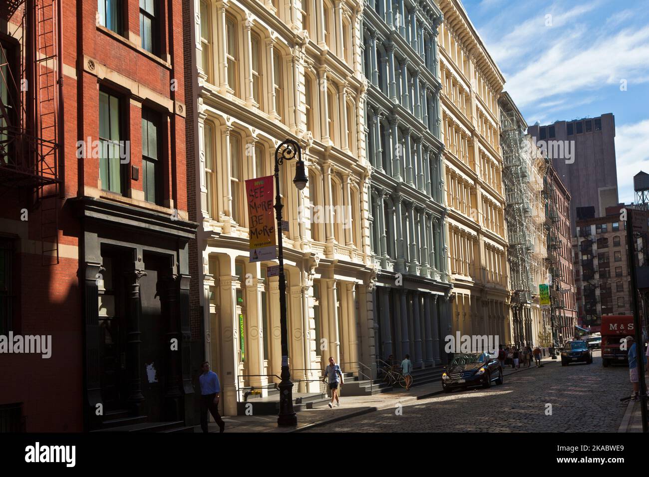 beautiful Green Street in Manhattan with old houses, New York Stock ...