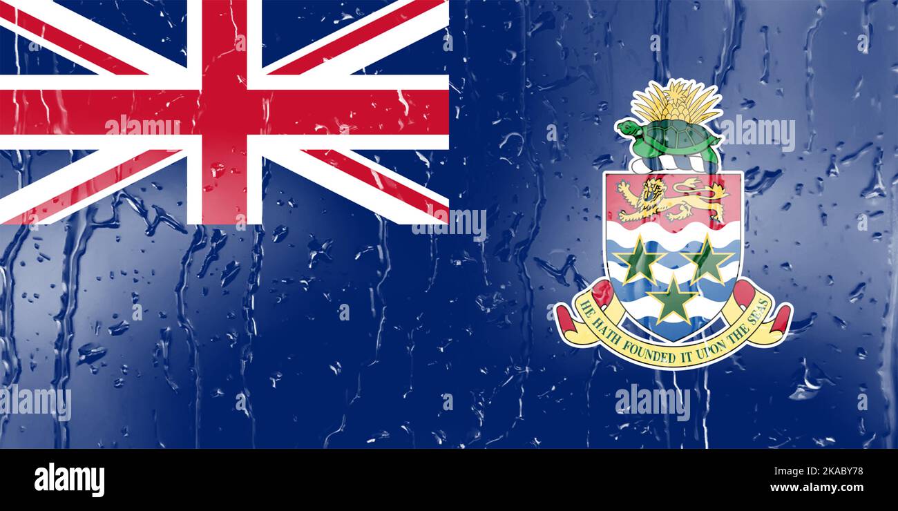 3D Flag of Cayman Islands on a glass with water drop background Stock ...