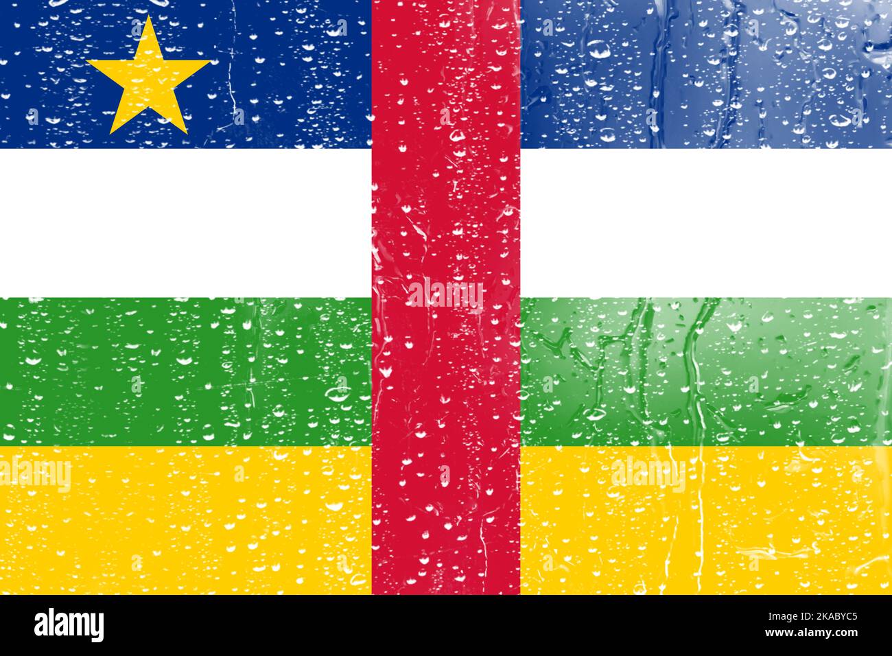 3D Flag of Central African Republic on a glass with water drop ...