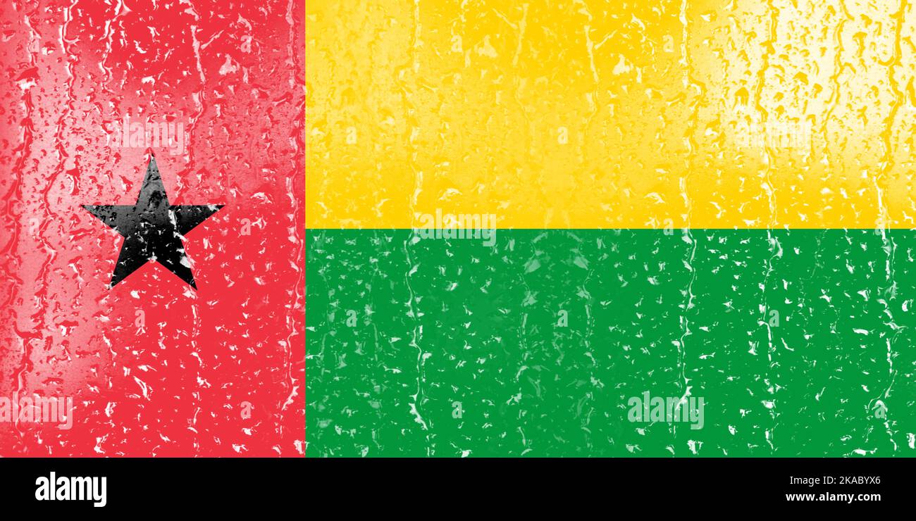 3D Flag of Guinea-Bissau on a glass with water drop background Stock ...