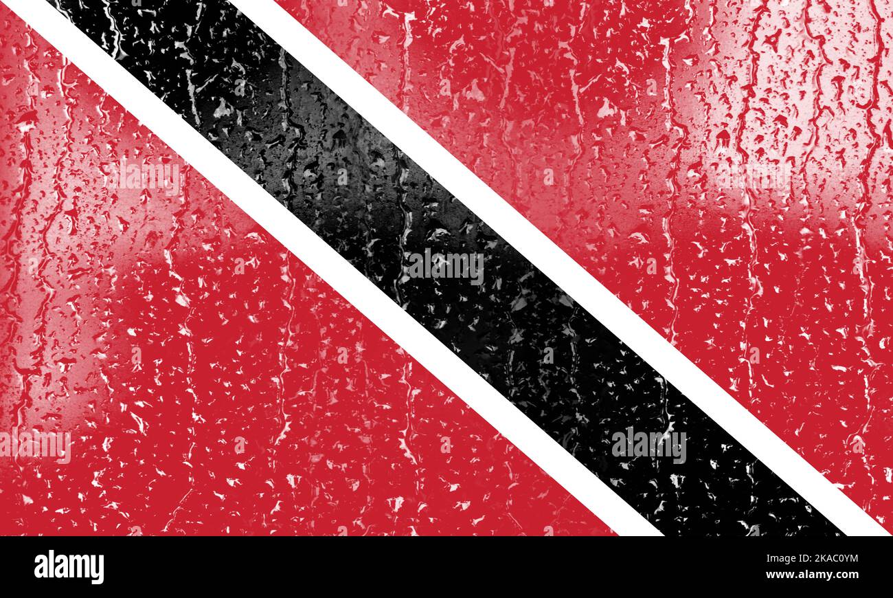 3D Flag of Trinidad and Tobago on a glass with water drop background ...