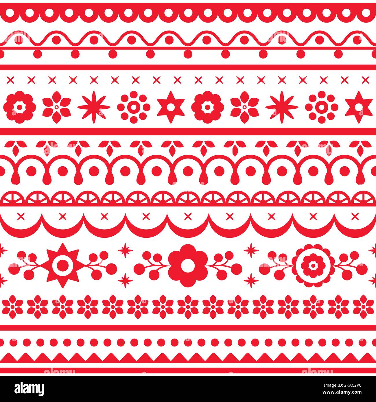 Polish loral folk art vector seamless textile pattern collections with flowers inspired by traditional highlanders embroidery Lachy Sadeckie Stock Vector