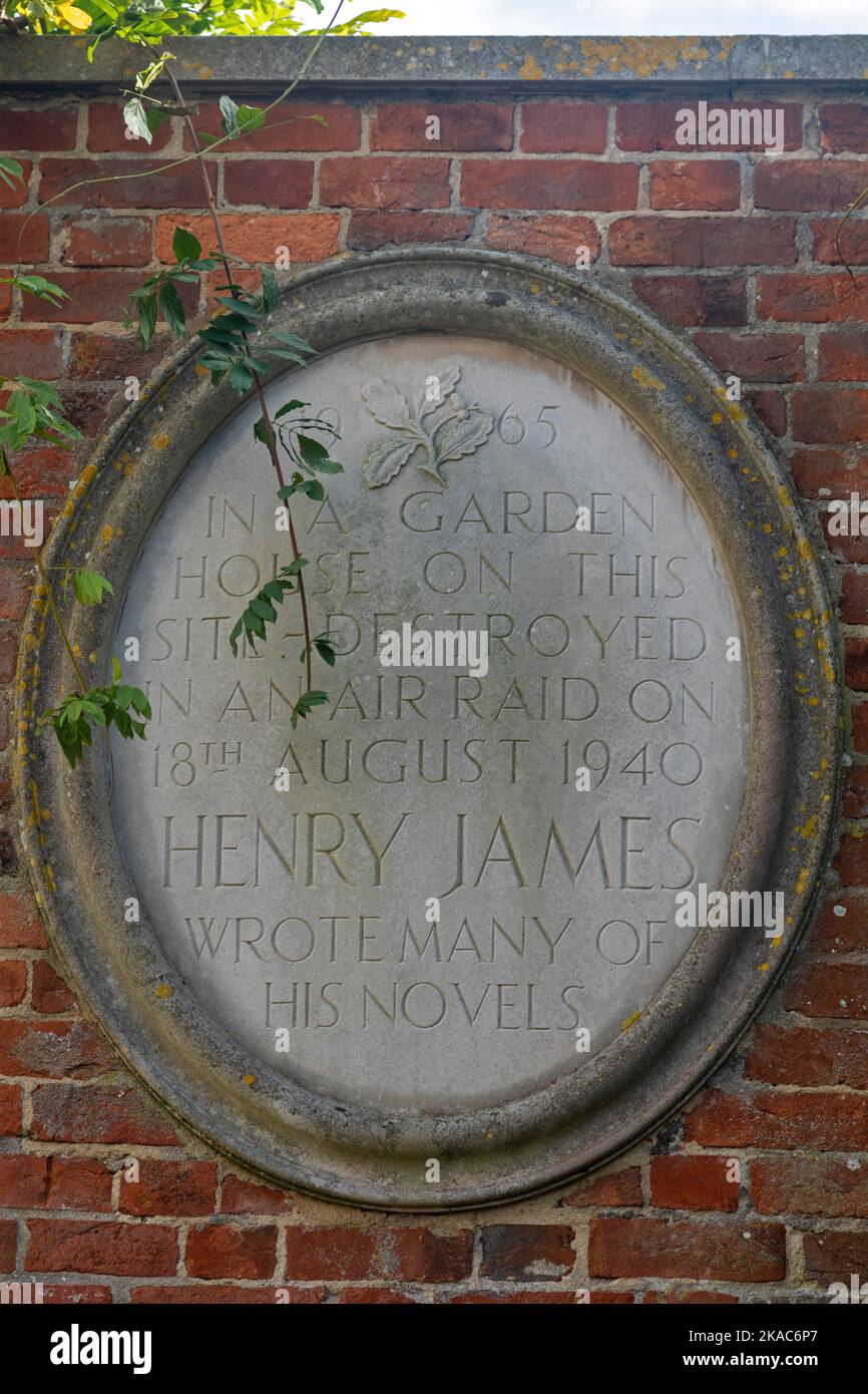 Memorial plaque commemorating Henry James, Rye, East Sussex, England, Great Britain Stock Photo