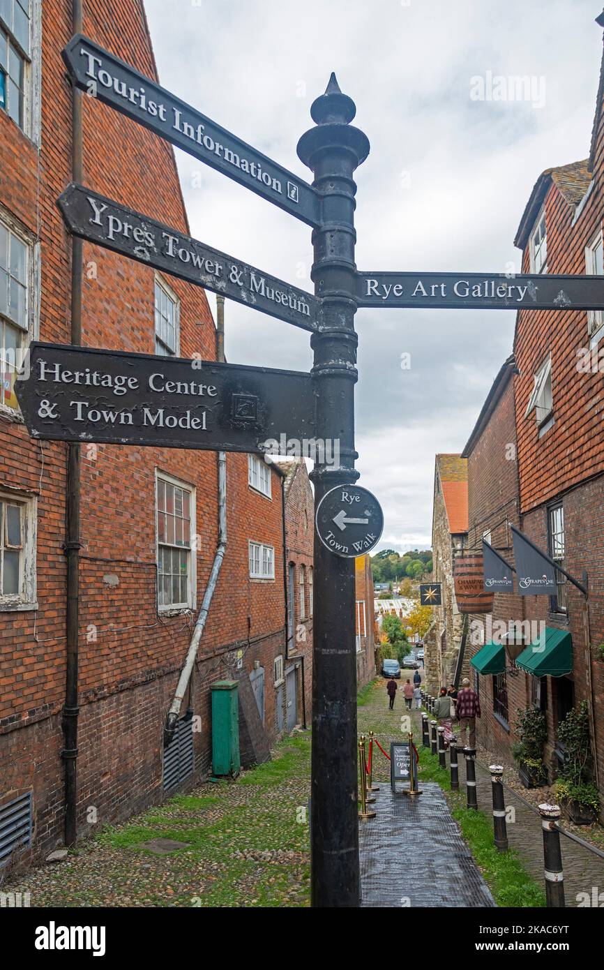 Sign Post Britain Signpost, Conduit Hill, Rye, East Sussex, England, Great Britain Stock ...