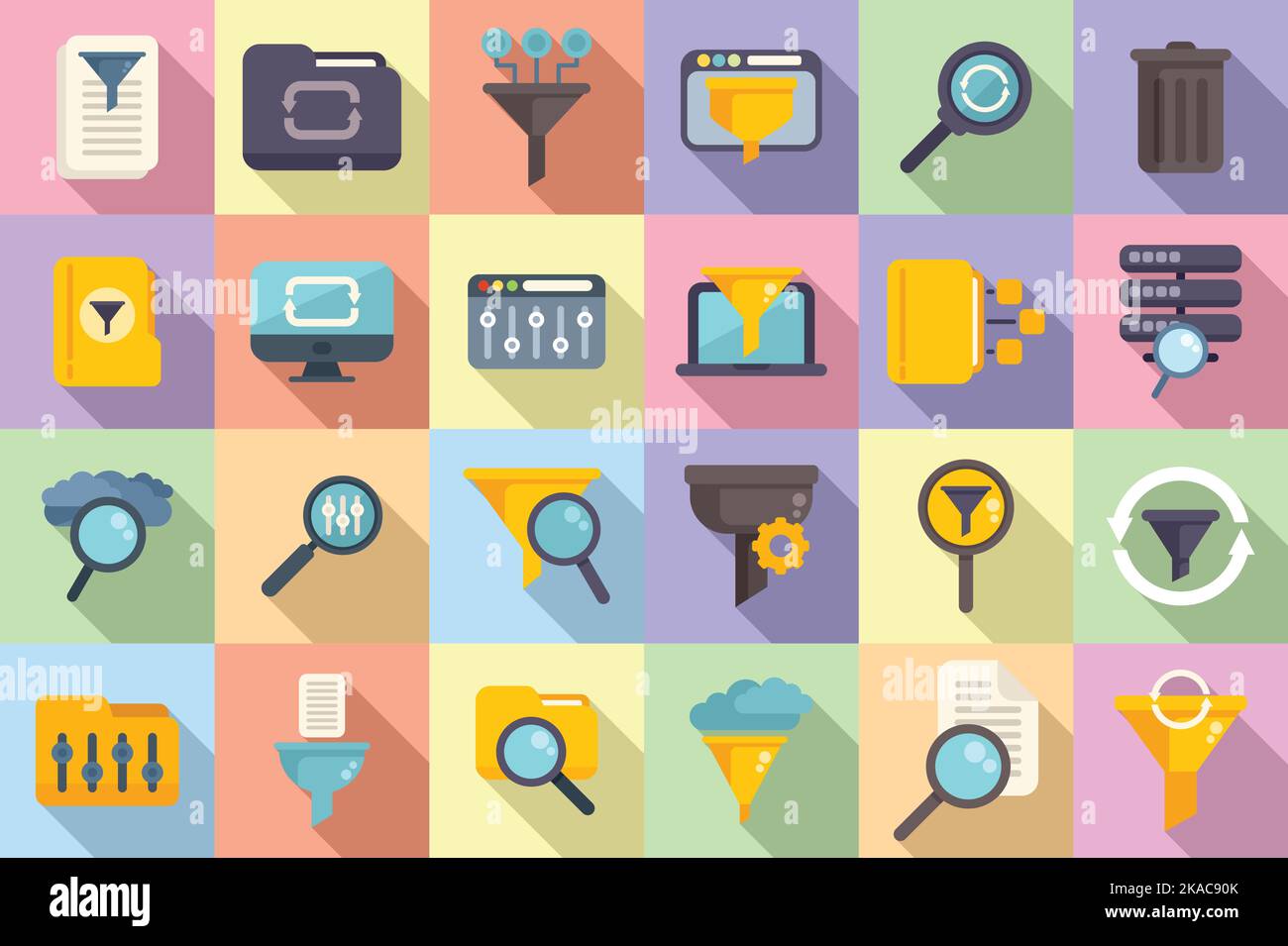 Filter search icons set flat vector. Filter interface. Digital ...