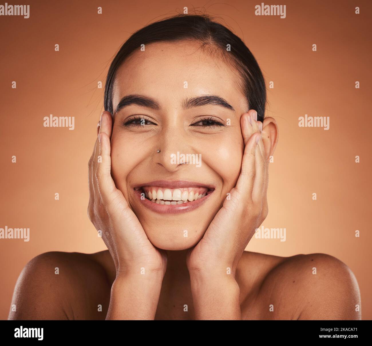 Young, happy and natural beauty of a woman with skincare, wellness and