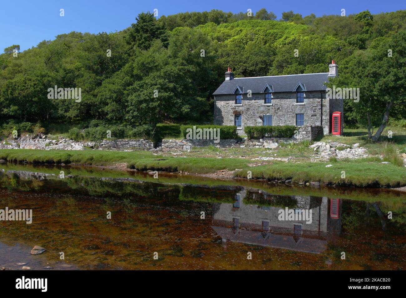 House with Red Telephone Box, Ardlussa Bay, Jura, Hebrides, Inner