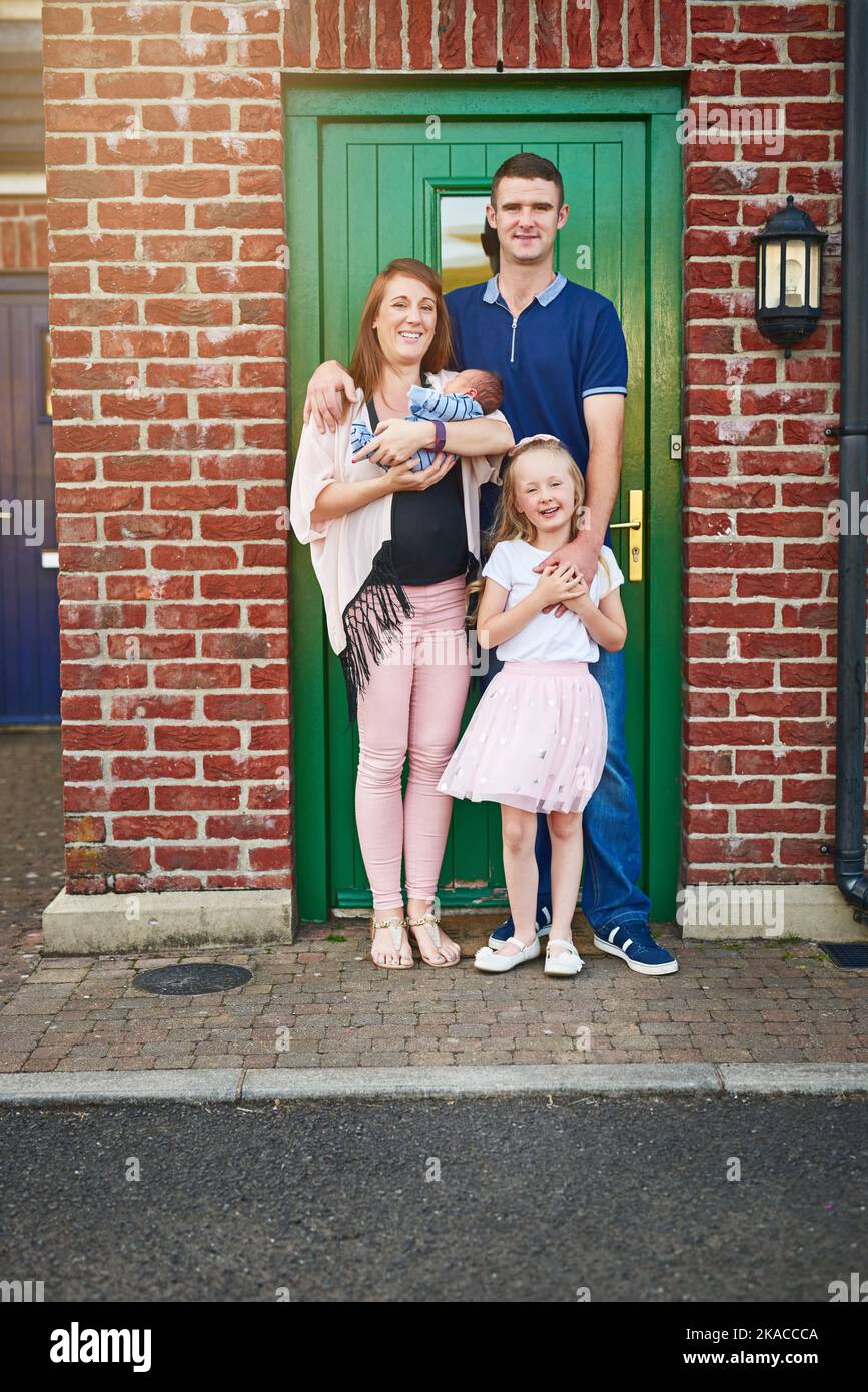We are stuck forever. Portrait of a cheerful young family grouped