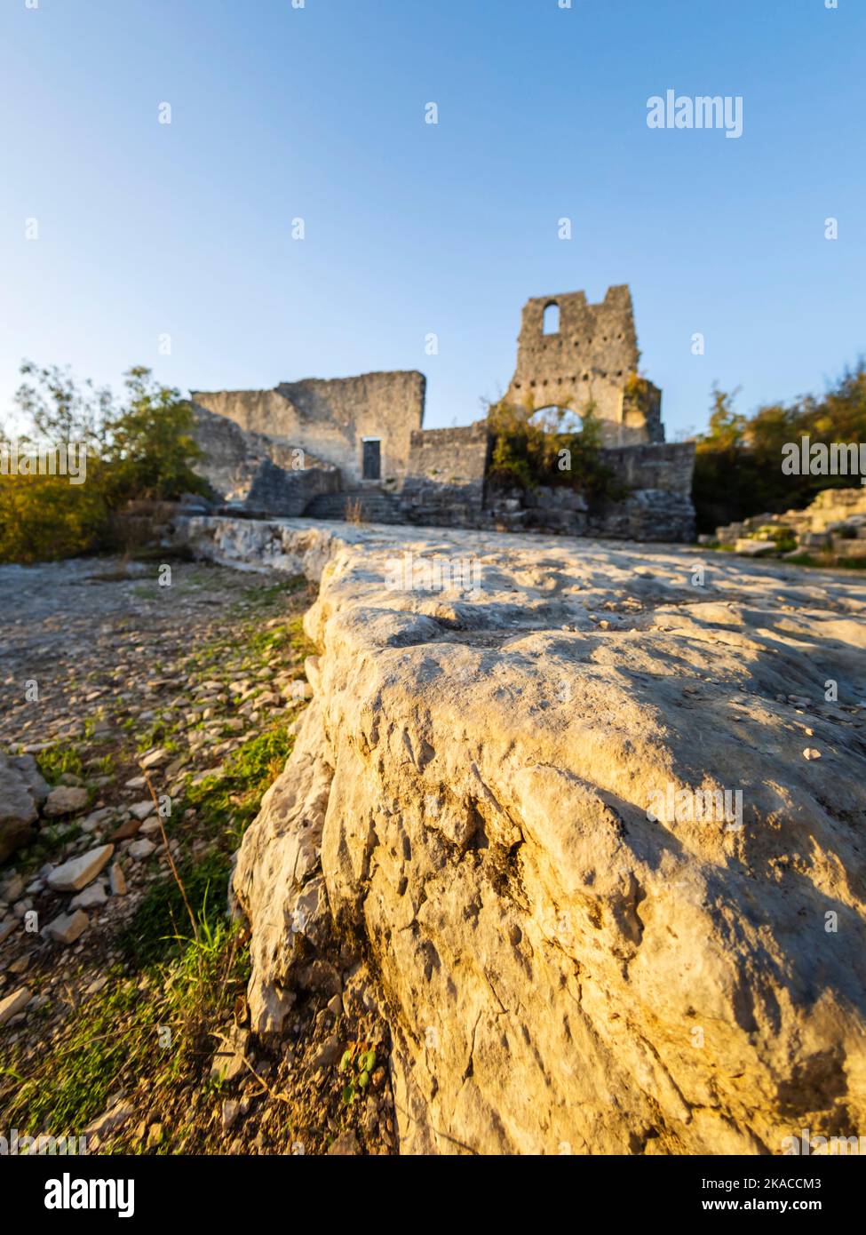 Remains of abandoned derelict old town Dvigrad in Istria Croatia Europe, close up detail closeup blurry background Stock Photo