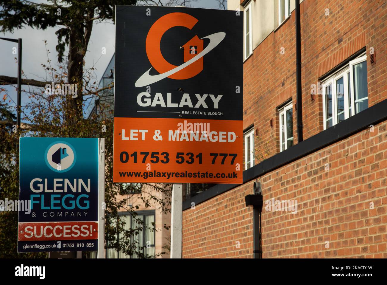Slough, UK. 28th October, 2022. Estate agent signs are pictured outside
