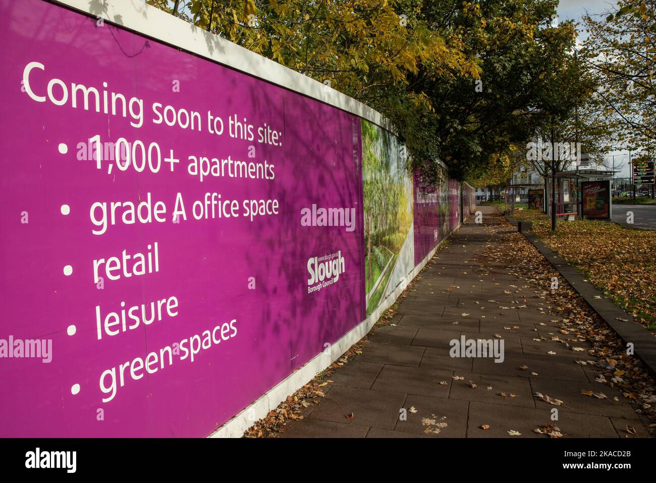 Slough, UK. 28th October, 2022. Marketing boards are pictured around a