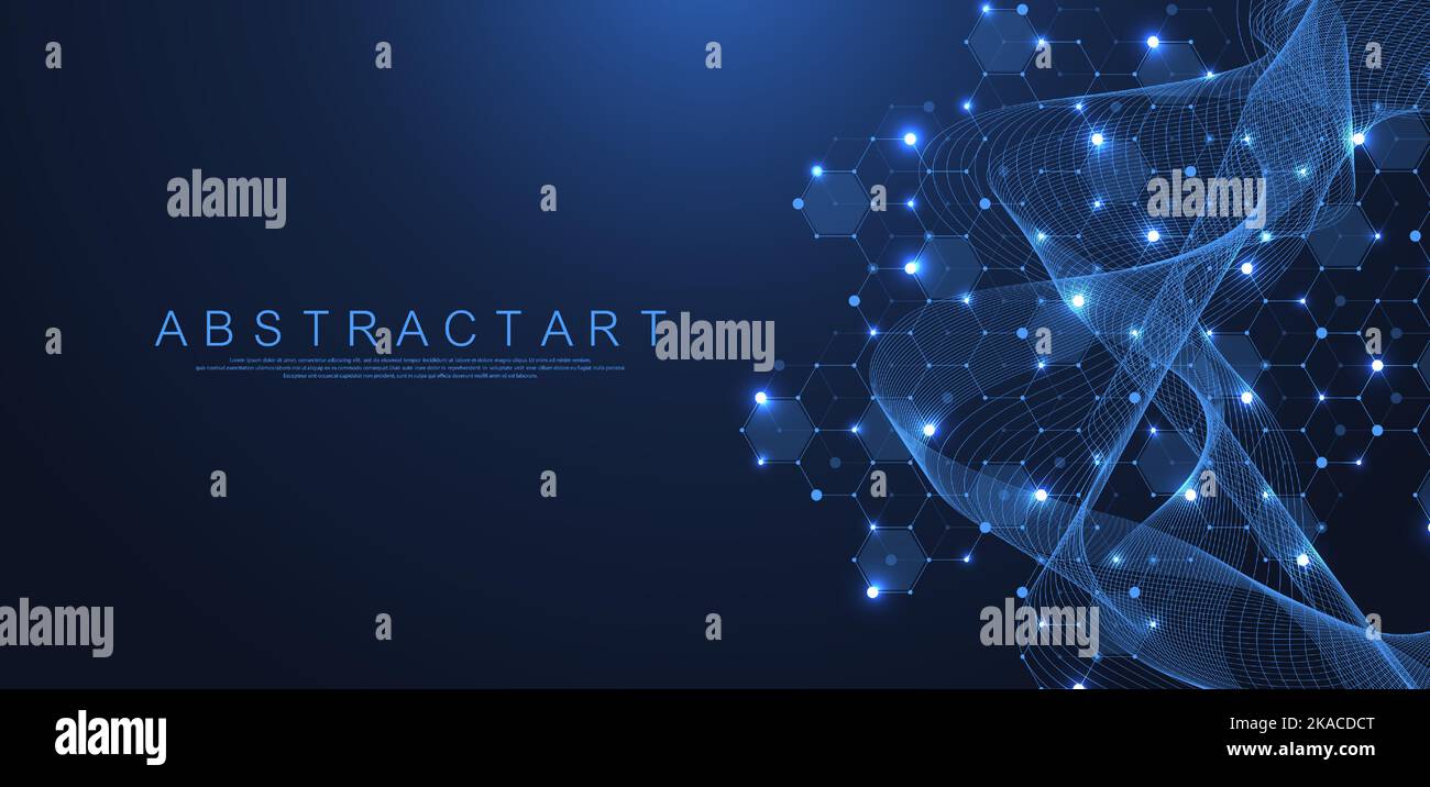 Technology abstract lines and dots connect background with hexagons ...