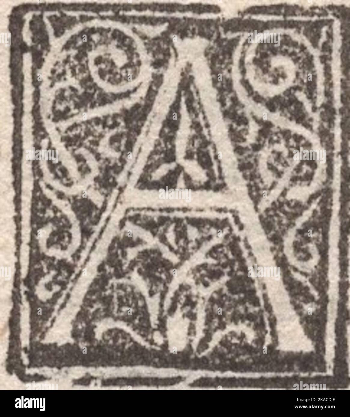 antique Decorative capital letter A. Old 15th century engraved illustration from an Incunabula page Stock Photo