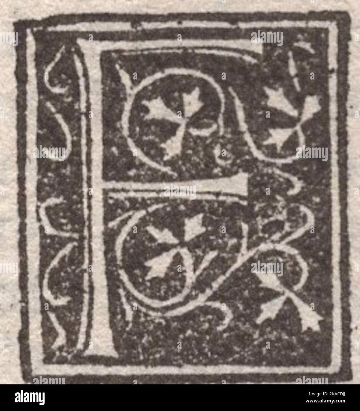 antique Decorative capital letter F. Old 15th century engraved illustration from an Incunabula page Stock Photo