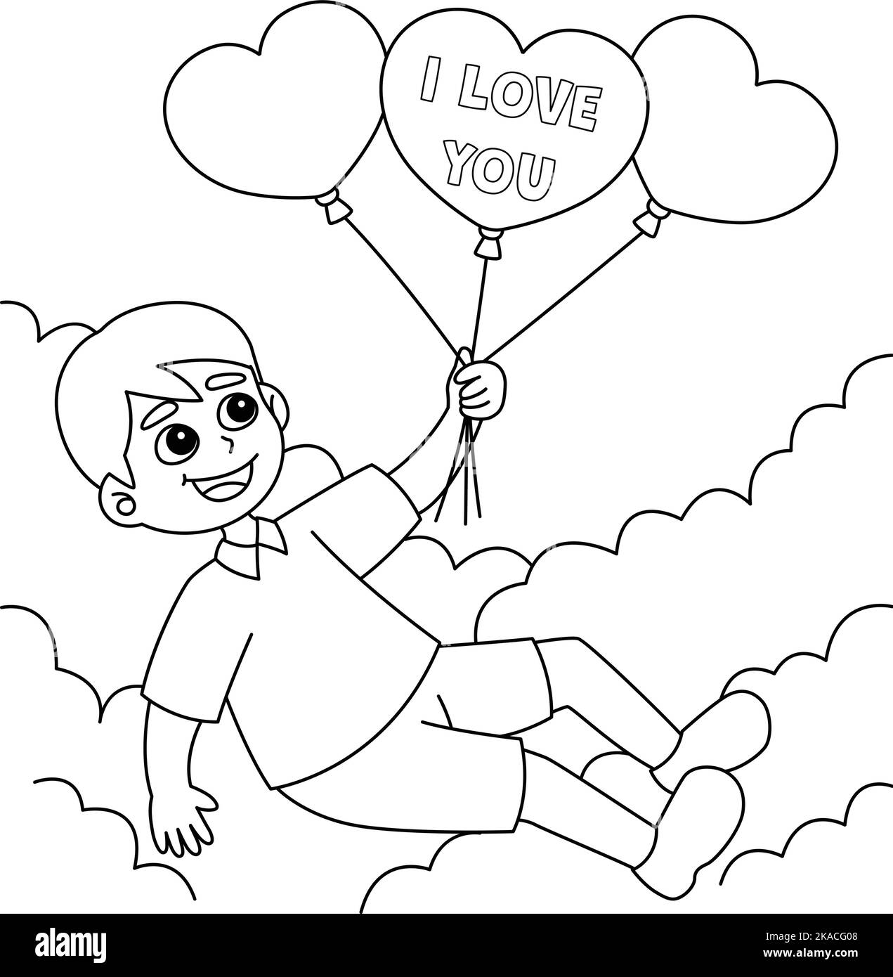 Valentines Day Boy Holding Balloons Coloring Stock Vector Image & Art ...