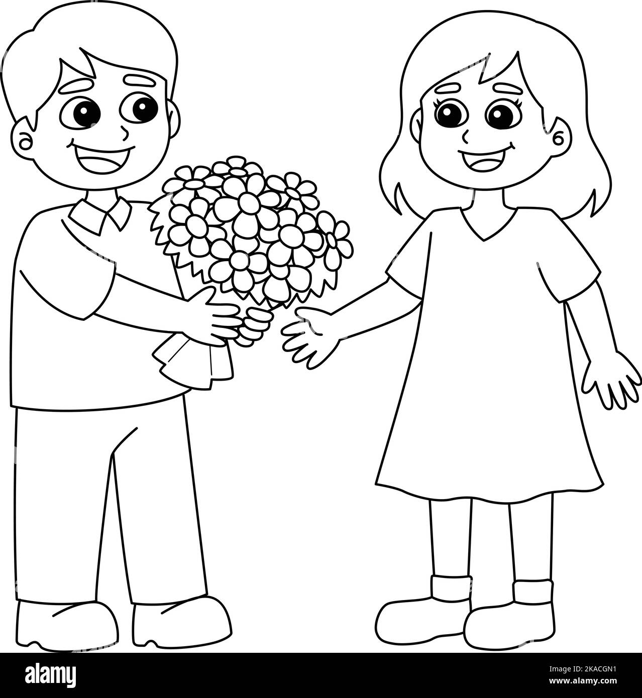 Valentines Day Loving Couple Isolated Coloring Stock Vector