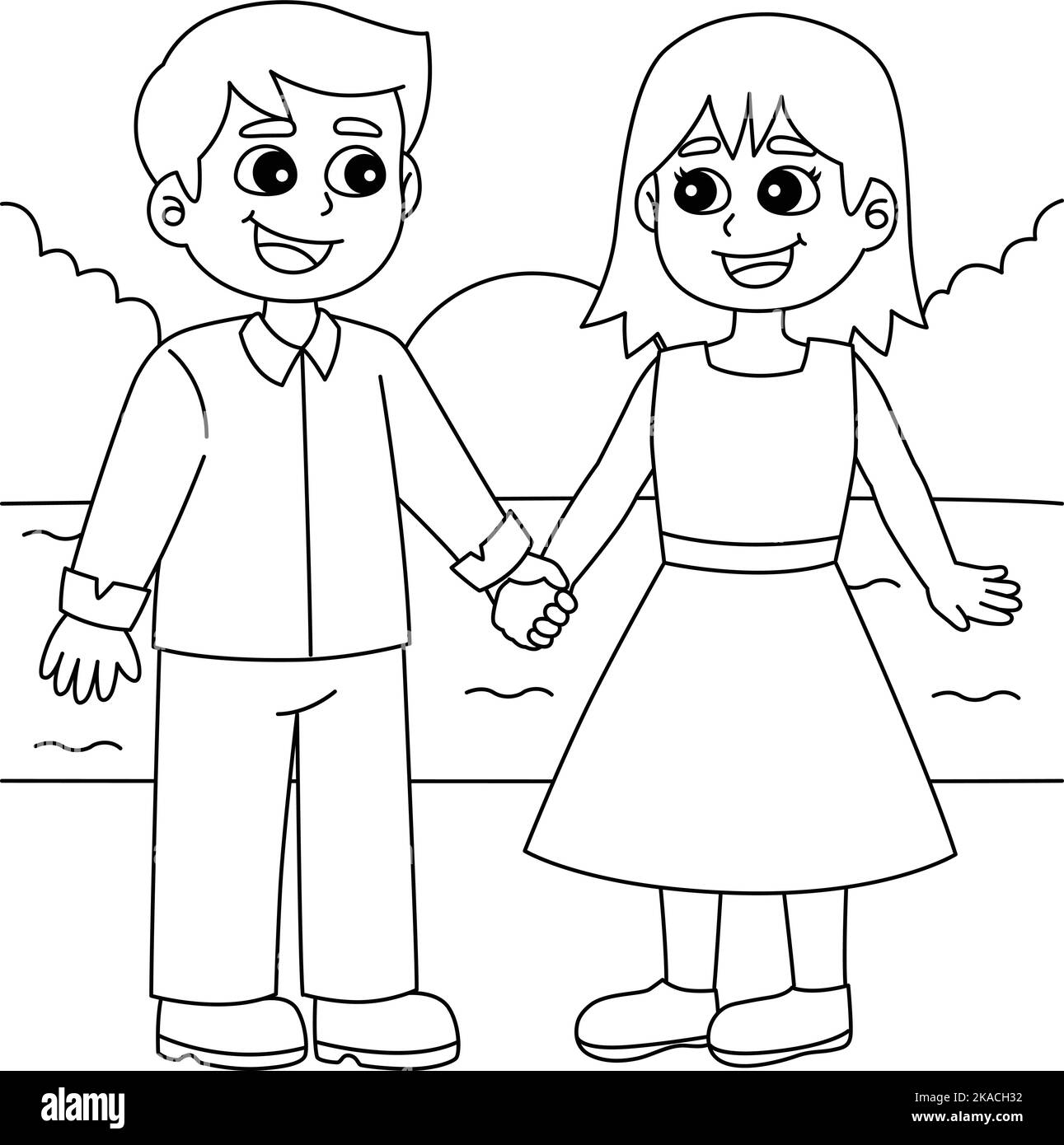Valentines Day Sweet Couple Coloring Page for Kids Stock Vector Image ...