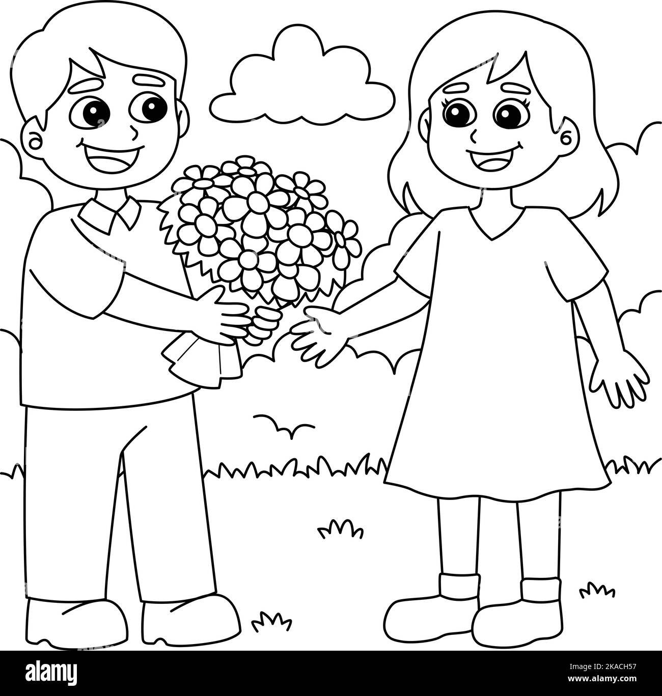 Valentines Day Loving Couple Coloring Page  Stock Vector