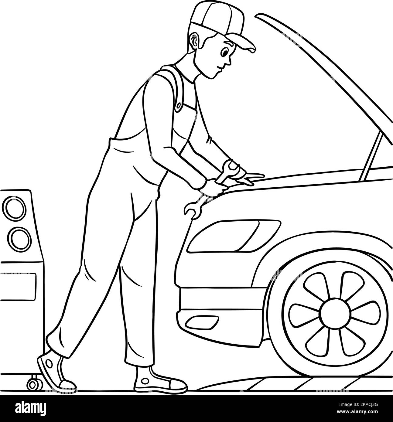 Auto Mechanic Isolated Coloring Page for Kids Stock Vector