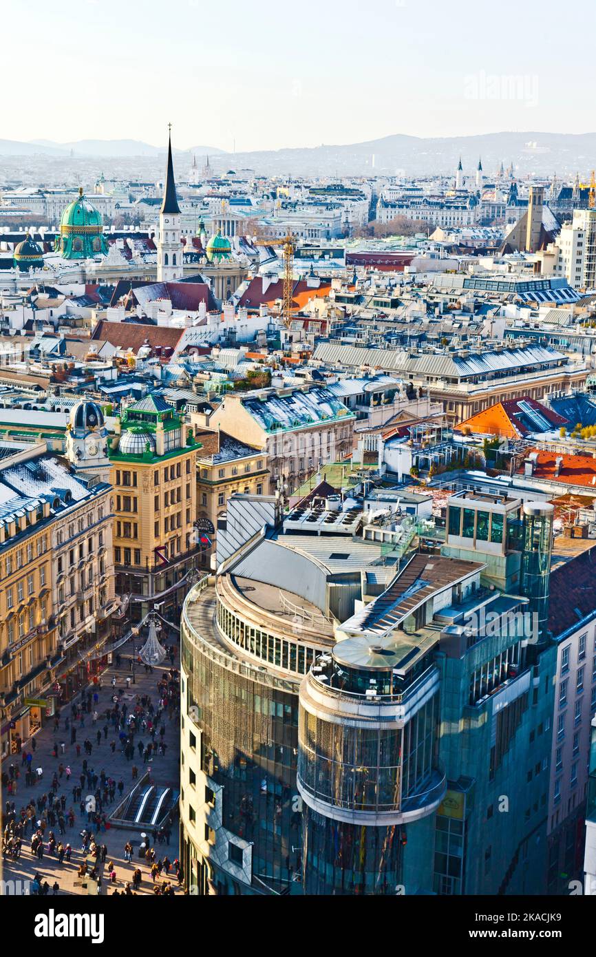 view over Vienna in snow with clear sky Stock Photo